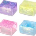Glitter Squishy Cube Stress Balls for Kids/Adults- Sparkly Rectangles Stress Cube, Malt Sugar Stress Balls for Kids, Silent Fidget Toys for Stress(Random Colour) (Ice Cube Squeeze)