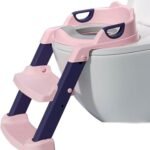 Potty Training Seat with Ladder Collapsible Training for Boys and Girls Toilet Training Seat, Adjustable Staircase Potty Chair, Comfortable PU Cushion, Load-Bearing 50kg((Pink)