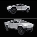 Tesla Cyber Truck 1:24 Model Car Exclusive Alloy Metal Pull Back Die-cast Car Diecast Metal Toy car with Openable Doors & Light Music Best Gifts Toys Kids -Silver - Image 4
