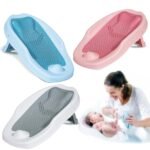Folding Baby Bath Tub for Newborn Babies Bather Anti Slip Silicone 0-4 Months Support Baby Bath Chair (Blue)