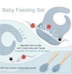 Silicone Baby Feeding Set, Complete 8-Piece Baby Led Weaning Set | Baby Feeding Product,Suction Plate, Bowl,Cup, 2 Spoon, 2 Fork and Bib for Baby (Sky Blue) - Image 3