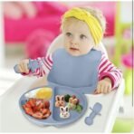 Silicone Baby Feeding Set, Complete 8-Piece Baby Led Weaning Set | Baby Feeding Product,Suction Plate, Bowl,Cup, 2 Spoon, 2 Fork and Bib for Baby (Sky Blue) - Image 8