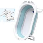 Baby Bath Tub with Digital Meter, with 1 Year Warranty, with Support Cushion, Drain Plug, Portable/Foldable Collapsible Infant Shower Basin, Soap Tray, Easy to Store - Blue