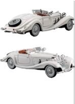 Die-Cast Zinc Alloy 1:24 Scale 1936 Merrc-Bennz Classic Large with 4 Openable Doors,Lights & Music & Working Steering【White】【Pack of 1】 (White)