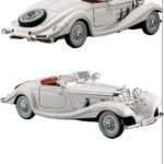 Die-Cast Zinc Alloy 1:24 Scale 1936 Merrc-Bennz Classic Large with 4 Openable Doors,Lights & Music & Working Steering【White】【Pack of 1】 (White)