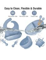 Silicone Baby Feeding Set, Complete 8-Piece Baby Led Weaning Set | Baby Feeding Product,Suction Plate, Bowl,Cup, 2 Spoon, 2 Fork and Bib for Baby (Sky Blue) - Image 2