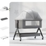 3 in 1 Bedside Crib,Bassinet Bedside Sleeper with Wheels,Storage Basket,Mosquito Nets,Changing Table, Mattress,Easy to Assemble Bassinet for Newborn/Infant,Adjustable Bedside Crib