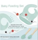 Silicone Baby Feeding Set, Complete 8-Piece Baby Led Weaning Set | Baby Feeding Product,Suction Plate, Bowl,Cup, 2 Spoon, 2 Fork and Bib for Baby (Mint Blue) - Image 8