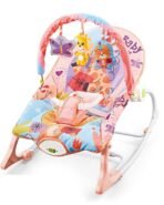 Baby Rocker Chair Comfortable & Soothing Bouncer for Newborns. Multi-Position Recline, Vibrations, Removable Toys. Portable Design-Indigo Blue Color (Pink)