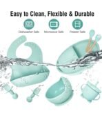 Silicone Baby Feeding Set, Complete 8-Piece Baby Led Weaning Set | Baby Feeding Product,Suction Plate, Bowl,Cup, 2 Spoon, 2 Fork and Bib for Baby (Mint Blue) - Image 5