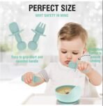 Silicone Baby Feeding Set, Complete 8-Piece Baby Led Weaning Set | Baby Feeding Product,Suction Plate, Bowl,Cup, 2 Spoon, 2 Fork and Bib for Baby (Mint Blue) - Image 4