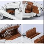 Die-Cast Zinc Alloy 1:24 Scale 1936 Merrc-Bennz Classic Large with 4 Openable Doors,Lights & Music & Working Steering【White】【Pack of 1】 (White) - Image 3