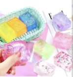 Glitter Squishy Cube Stress Balls for Kids/Adults- Sparkly Rectangles Stress Cube, Malt Sugar Stress Balls for Kids, Silent Fidget Toys for Stress(Random Colour) (Ice Cube Squeeze) - Image 4