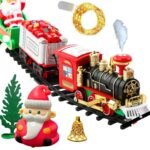 Christmas Toy Train Set with Real Smoke, Pull Back Santa and LED Lights| Battery-Operated Railway Set | Train Set with DIY Railway Tracks Educational Gift for Kids | Made in India