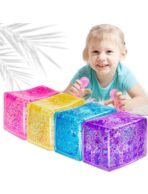 Glitter Squishy Cube Stress Balls for Kids/Adults- Sparkly Rectangles Stress Cube, Malt Sugar Stress Balls for Kids, Silent Fidget Toys for Stress(Random Colour) (Ice Cube Squeeze) - Image 3