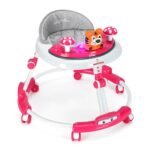 Baby Walker Merry for Baby Kids 6 to 18months with Music Tray/3level Height Adjustment/Multi-Function Anti-Rollover Folding Walker/Food Tray (Pink)