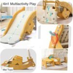 Premium 4-in-1 Multi-Activity Toddler Play Center – Convertible Indoor Slide, Rocking Horse, Ring Toss Game, & Kids Study Desk/Chair – Safe HDPE Plastic Playground for Infants & Toddlers (Yellow/White)