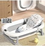 Premium Splash & Play Foldable Baby Bath Tub with Cushion & Temperature Indicator, Thickened Edge Design, Soft and Durable PP Material, for 0-24 Months (Multicolor)