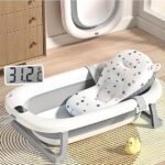 Premium Splash & Play Foldable Baby Bath Tub with Cushion & Temperature Indicator, Thickened Edge Design, Soft and Durable PP Material, for 0-24 Months (Multicolor)