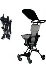 Premium 3-in-1 Baby Stroller for 7 Months to 3 Years, Lightweight, Foldable, Chair, Safety Harness, Cushioned Seat, Ideal Toddler Trolley, Easy Travel, Carry on Plane Foldable Stroller (Black)