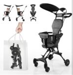 Premium 3-in-1 Baby Stroller for 7 Months to 3 Years, Lightweight, Foldable, Chair, Safety Harness, Cushioned Seat, Ideal Toddler Trolley, Easy Travel, Carry on Plane Foldable Stroller (Black) - Image 3