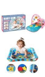 Premium 2in1 Combo Baby Play Mat Gym & Fitness Rack with Hanging Rattles Lights & Musical Keyboard Mat Piano with Water Play Mat Activity Centre (Pack of 2) Multicolor