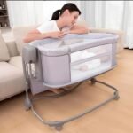 Premium Mastela Automatic Newborn Baby Bassinet with Adjustable Heights, Mosquito Net, Swing Lock & Storage Pockets – Grey