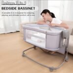 Premium Mastela Automatic Newborn Baby Bassinet with Adjustable Heights, Mosquito Net, Swing Lock & Storage Pockets – Grey - Image 2