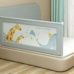 Premium Vertical Lift Baby Bed Rail Guard – Extra Tall Safety Bed Guard for Toddlers & Infants – Breathable Mesh with Cute Animal Prints – Adjustable Anti-Fall Bed Rail for Queen, King, & Twin Size Beds (Grey/Elephant & Giraffe)