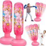 Premium Standing Bounce Back Unicorn Boxing Toy for Boys & Girls, Indoor Outdoor Sports Fun Toy | Inflatable Punching Bag for Kids –Pink (Pink)