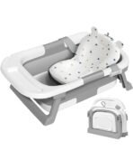 Premium Foldable & Collapsible Baby Bathtub,Baby Bath Tub with Soft Cushion,Baby Bathtub for Newborn to Toddler 0-36 Months, Portable Travel Baby Tub with No-Slip Feet, Baby Shower Gifts