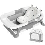 Premium Foldable & Collapsible Baby Bathtub,Baby Bath Tub with Soft Cushion,Baby Bathtub for Newborn to Toddler 0-36 Months, Portable Travel Baby Tub with No-Slip Feet, Baby Shower Gifts