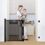Premium Retractable Baby & Pet Safety Gate – Extra Wide 0-180cm Mesh Barrier for Stairs, Hallways & Doorways – 84cm Tall Indoor/Outdoor Child Safety Gate with One-Handed Operation (Black)