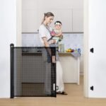 Premium Retractable Baby & Pet Safety Gate – Extra Wide 0-180cm Mesh Barrier for Stairs, Hallways & Doorways – 84cm Tall Indoor/Outdoor Child Safety Gate with One-Handed Operation (Black)