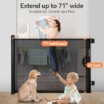 Premium Retractable Baby & Pet Safety Gate – Extra Wide 0-180cm Mesh Barrier for Stairs, Hallways & Doorways – 84cm Tall Indoor/Outdoor Child Safety Gate with One-Handed Operation (Black) - Image 2