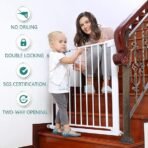 Premium Pressure-Mounted Baby Safety Gate – Extra Wide Metal Walk-Thru Gate for Stairs & Doorways – Auto-Close Feature with Dual-Lock System – Drill-Free Child & Pet Safety Barrier (White) - Image 2