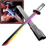 Rechargeable LED Cyber Katana with Realistic "Sword Sparks" Effect & Sound – Color Changing Gradient Blade (Pink/Yellow/Blue), Automatic Drawing Mechanism, Premium Scabbard – Cosplay Toy for Adults & Kids 12+
