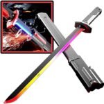 Rechargeable LED Cyber Katana with Realistic "Sword Sparks" Effect & Sound – Color Changing Gradient Blade (Pink/Yellow/Blue), Automatic Drawing Mechanism, Premium Scabbard – Cosplay Toy for Adults & Kids 12+
