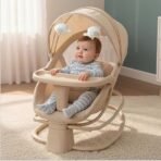 Premium Mastela 4 in 1 Swing Rocker Automatic for Newborn Baby 0 to 18 Month Girl & Boy with 4- Swing Modes, Detachable Tray, Backrest Adjustment Bassinet, Bluetooth Playback - Beige