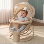 Premium Mastela 4 in 1 Swing Rocker Automatic for Newborn Baby 0 to 18 Month Girl & Boy with 4- Swing Modes, Detachable Tray, Backrest Adjustment Bassinet, Bluetooth Playback - Beige