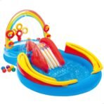 Richtots Premium Intex #57453 Rainbow Ring Play Center – Large Inflatable Kids' Water Park with Slide and Sprayer – Vibrant Backyard Fun
