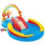 Richtots Premium Intex #57453 Rainbow Ring Play Center – Large Inflatable Kids' Water Park with Slide and Sprayer – Vibrant Backyard Fun