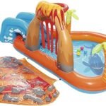 Richtots Premium Bestway #53160 Lava Lagoon Inflatable Play Center – Mega Water Park with Volcano Sprayer, Water Slide, and Ring Toss – Summer Fun Backyard Pool for Kids & Toddlers
