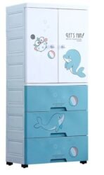 Richtots Premium Kids’ Modular Storage Almirah with 3 Deep Drawers and 2-Door Hanging Section – Cartoon Print Organizer