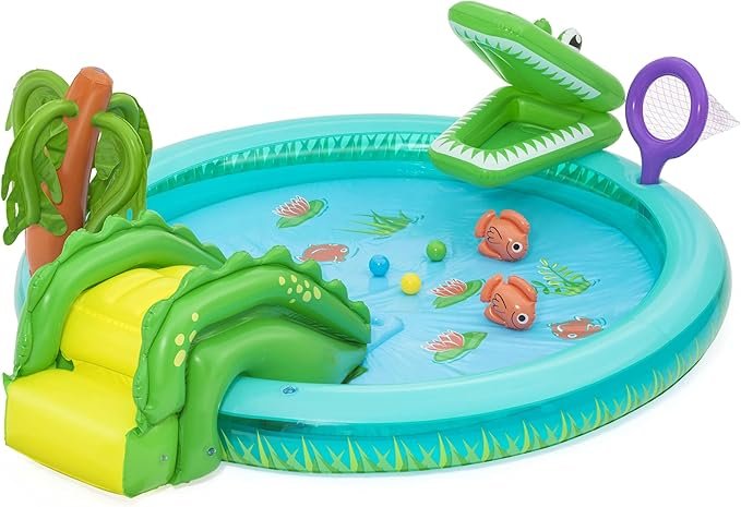 bestway Richtots Premium Bestway #53166 Crocodile Cove Inflatable Play Center – 8ft Kids Splash Pool with Water Slide, Sprayer, and Fishing Game - Image 1