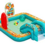 Richtots Premium Bestway #53164 Retro Groove Inflatable Play Center – 6ft 4in Kids Splash Pool with Slide, Sprayer, and Interactive Ball Games