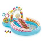 Richtots Premium Intex #57149 Candy Zone Inflatable Play Center – Large Kids’ Water Park with Chocolate Slide and Sprayer – Sweet Summer Backyard Fun