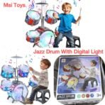 Richtots Premium Kids Jazz Drum Set with Light & Music, 5-Drum Play Center including Bass Drum, Tom-Toms, Cymbal, and Stool, Interactive Educational Musical Toy for Toddlers and Children Ages 3+ - Image 2