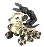 Richtots Premium 8-Wheel Stunt Dog, Multifunctional Remote Control Electric Pet with Gesture Control, 360° Rotating Arms, Music, and LED Lighting (Gold/Silver)