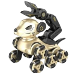 Richtots Premium 8-Wheel Stunt Dog, Multifunctional Remote Control Electric Pet with Gesture Control, 360° Rotating Arms, Music, and LED Lighting (Gold/Silver)